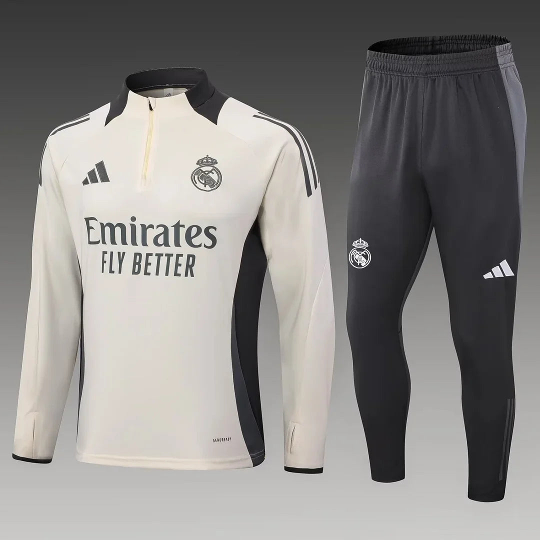 2024/2025 Real Madrid Half-Pull Tracksuit Light Yellow Football Shirt 1:1 Thai Quality