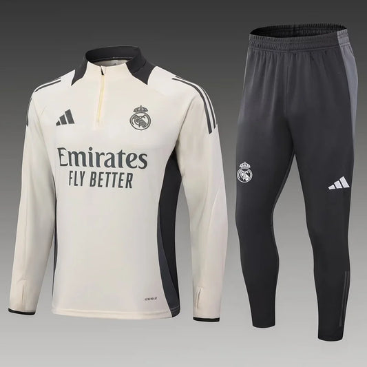 2024/2025 Real Madrid Half-Pull Tracksuit Light Yellow Football Shirt 1:1 Thai Quality